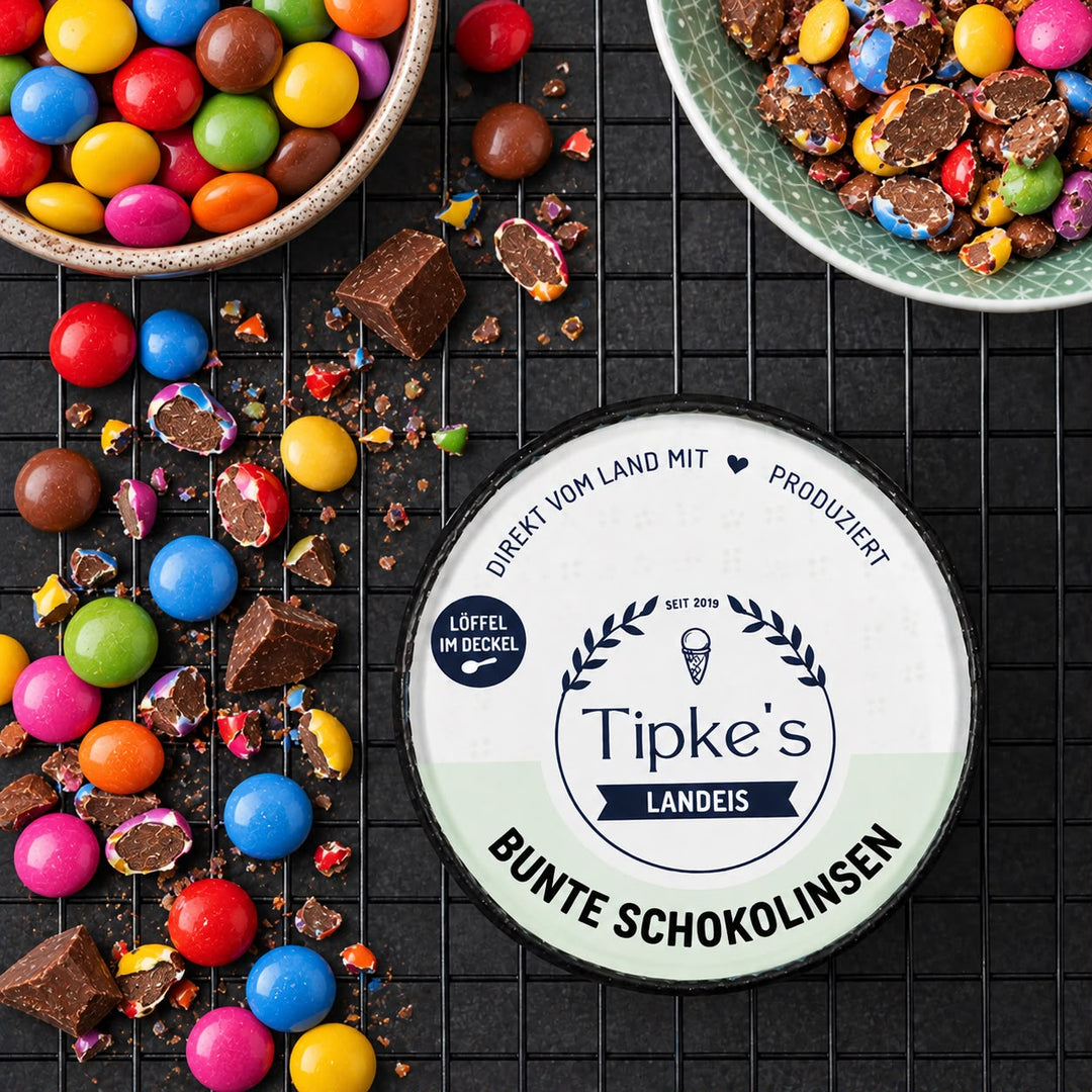 Bunte Schokolinsen Eis